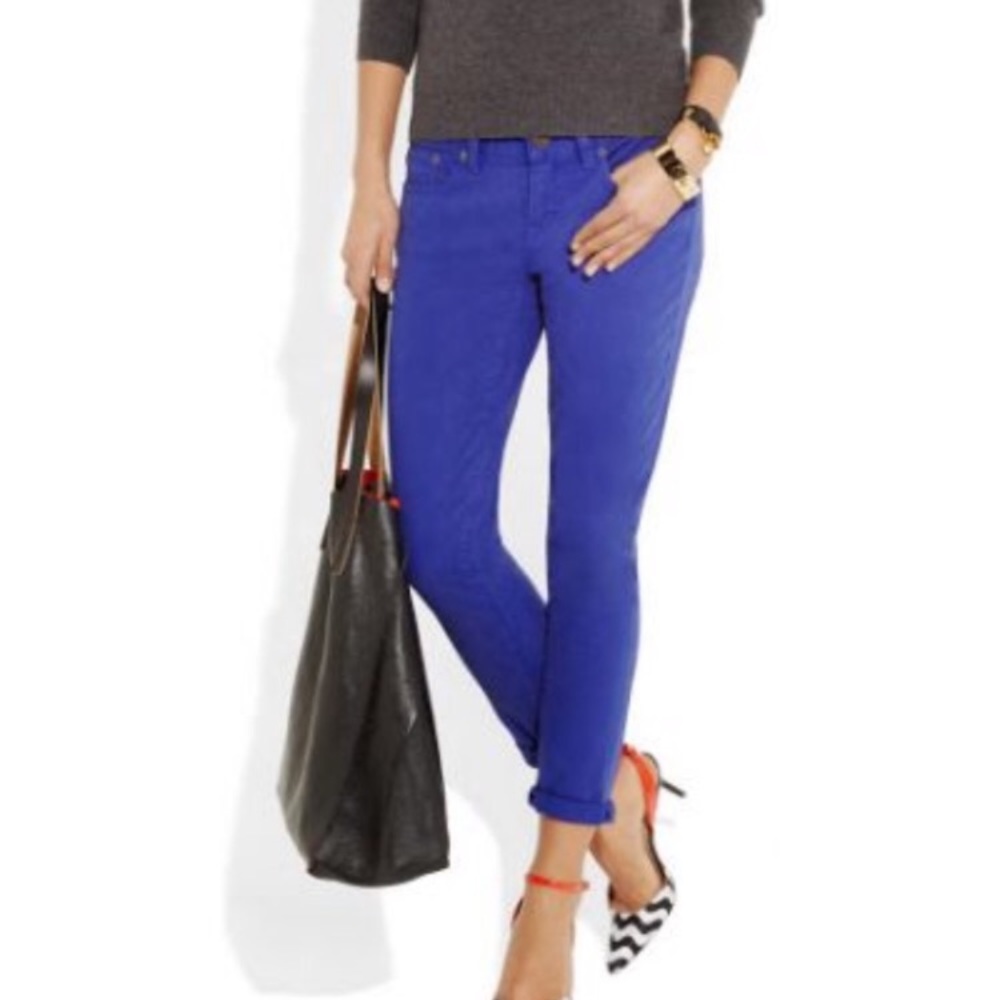 J.Crew Toothpick Ankle Jeans Bright Cobalt Blue Skinny Cropped Denim Sz 28